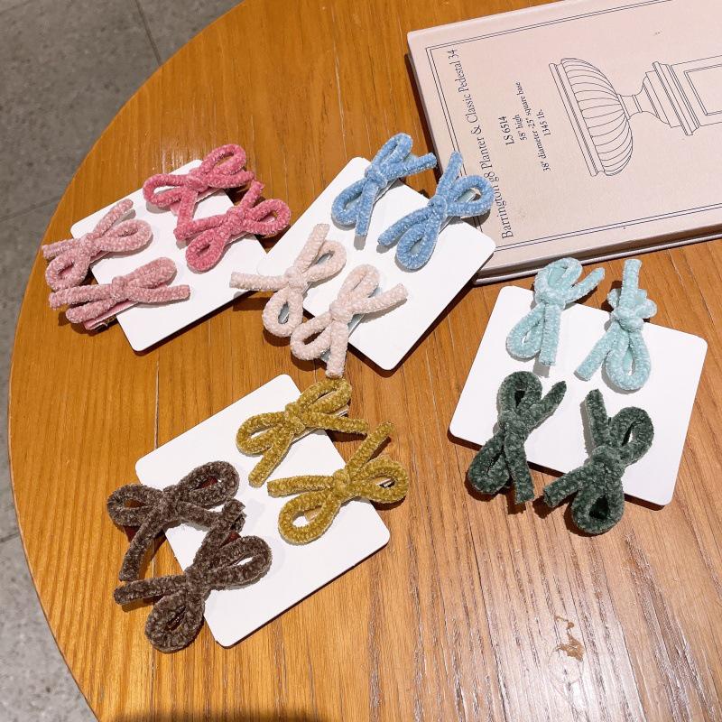 Trendy Autumn Winter Faux Lambswool Bow Hair Clip for Girls