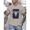 Sommar herr 100% ren bomull avslappnad lös stor storlek Västerländsk tjurhuvudmönster tryckt rundhalsad kortärmad T-shirt topp