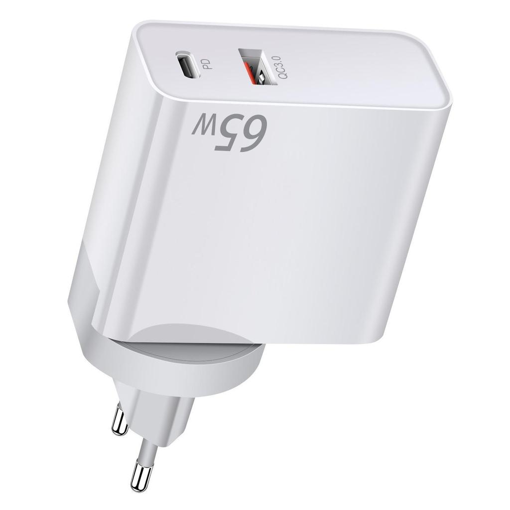 65W Gallium Nitride PD Charger, Dual Port (USB-A & USB-C), Multi-Plug (AU/UK/US/EU) for Tablets & Computers