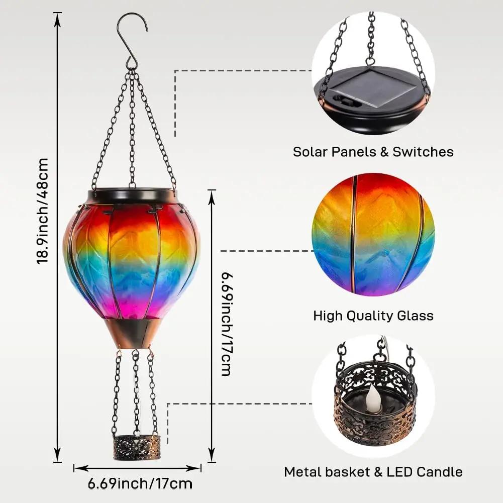 Solar Hot Air Balloon Outdoor LED Flame Appearance Hanging Lantern Decorative Light for Patio Garden Porch Yard Flickering