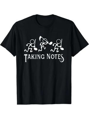 GORĄCA WYPRZEDAŻ Męski T-shirt Retro z Grafiką Muzyczną - Wzór Muzyka "Take Notes", Wygodny Bawełniany T-shirt z Krótkim Rękawem dla Miłośników Muzyki