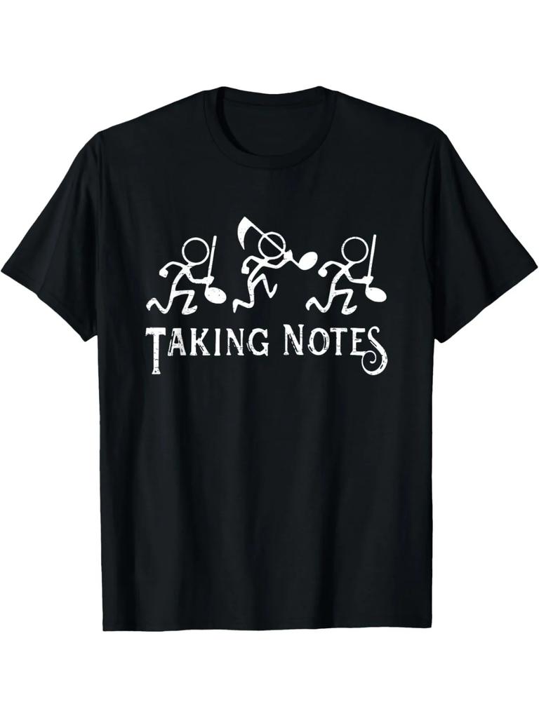 HOT SALE Men's Retro Music Graphic T-shirt - "Take Notes" Musician Design, Comfortable Cotton Short Sleeve T-shirt Music Lovers