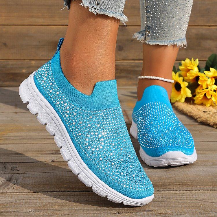 Summer New Women's Glitter Mesh Slip-On Sneakers Shiny Rhineste Breathable Lightweight Casual Walking Shoes Multiple Colors