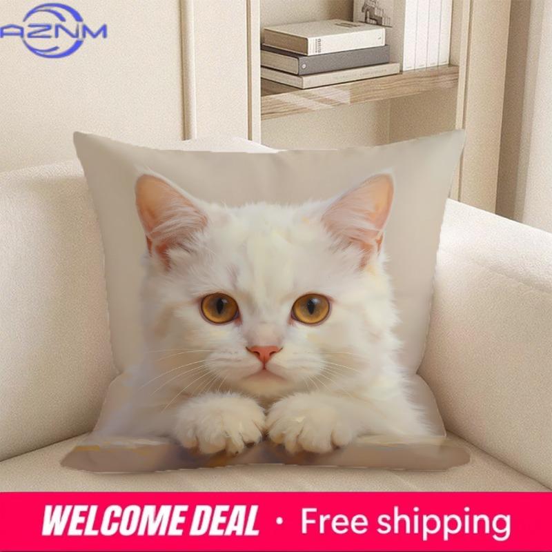 1Pc Cute Cat Themed 2D Flat Printed Pillowcases Sofa Cushion Cover Home Bedroom Room Decoration