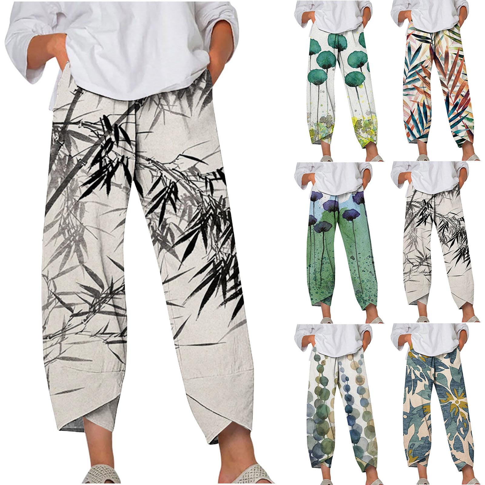 

Женские эластичные пуговицы на талии с принтом тонкие эластичные брюки-скинни брюки