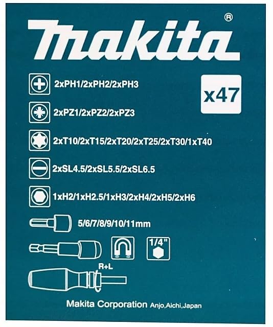 Makita Ratchet Screwdriver with 47-Piece Bit Set (Includes Case) B-36170 Interchangeable Magnetic Screwdriver