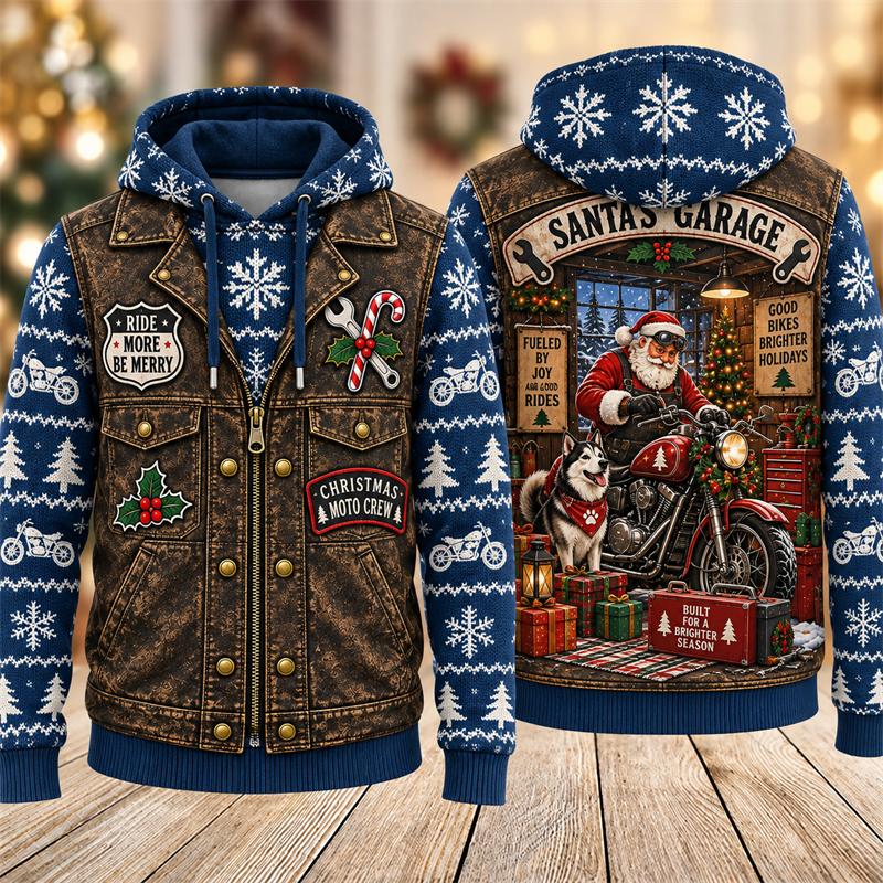 Christmas Series Men Hoodie Fun 3D Print Autumn Winter Fashion Coat Comfortable Warm Round Neck Long Sleeve Pocket Large Size Hoodies