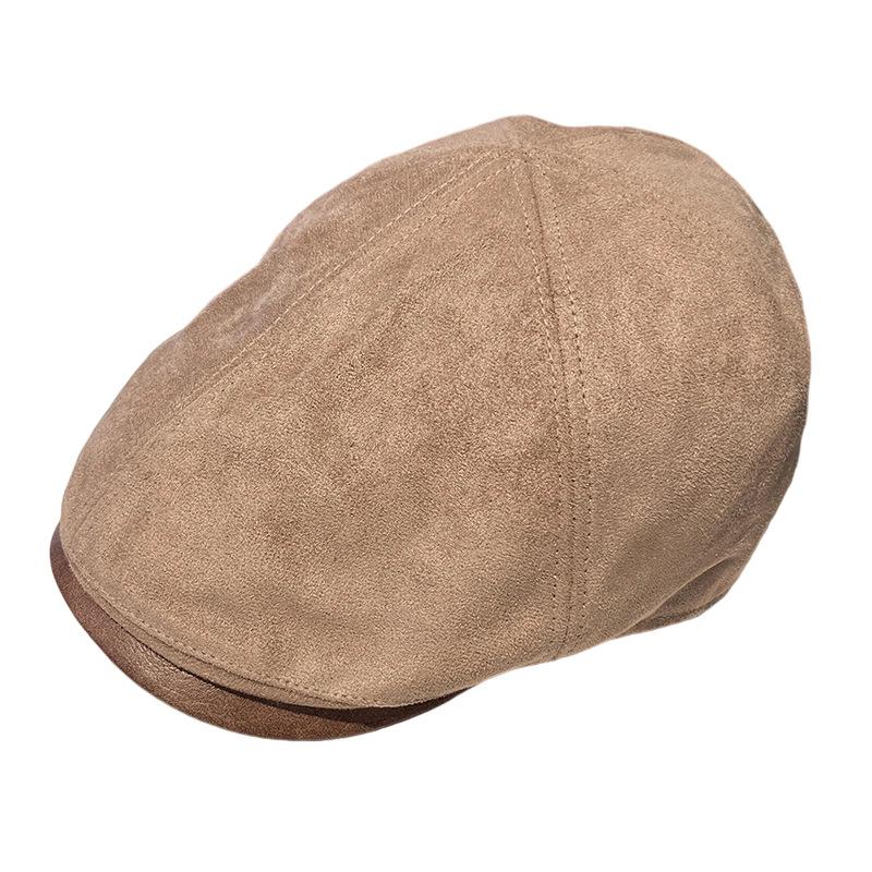 New Suede Leather Brim Splicing Forward Hat Women's Autumn and Winter High-quality Old Money Wind Retro Warm Cap
