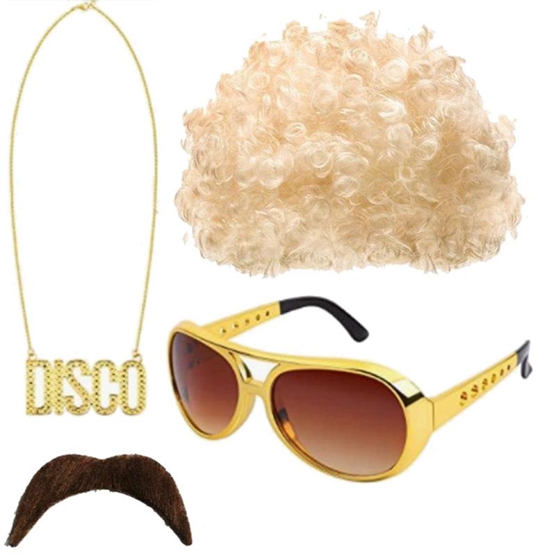Костюм для диско 70-х 80-х Набор: африканский парик + очки + ОЖЕРЕЛЬЕ DISCO + борода Смешной Хэллоуин Синтетический парик Аксессуары для косплея