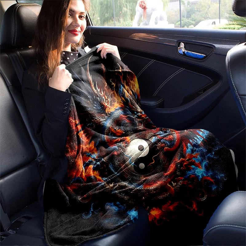 1pc Flaming Dragon Yin Yang Blanket Soft Warm Bedding Throw Coverlet for Room Decor, Living Room, Travel, Camping, Car Blankets