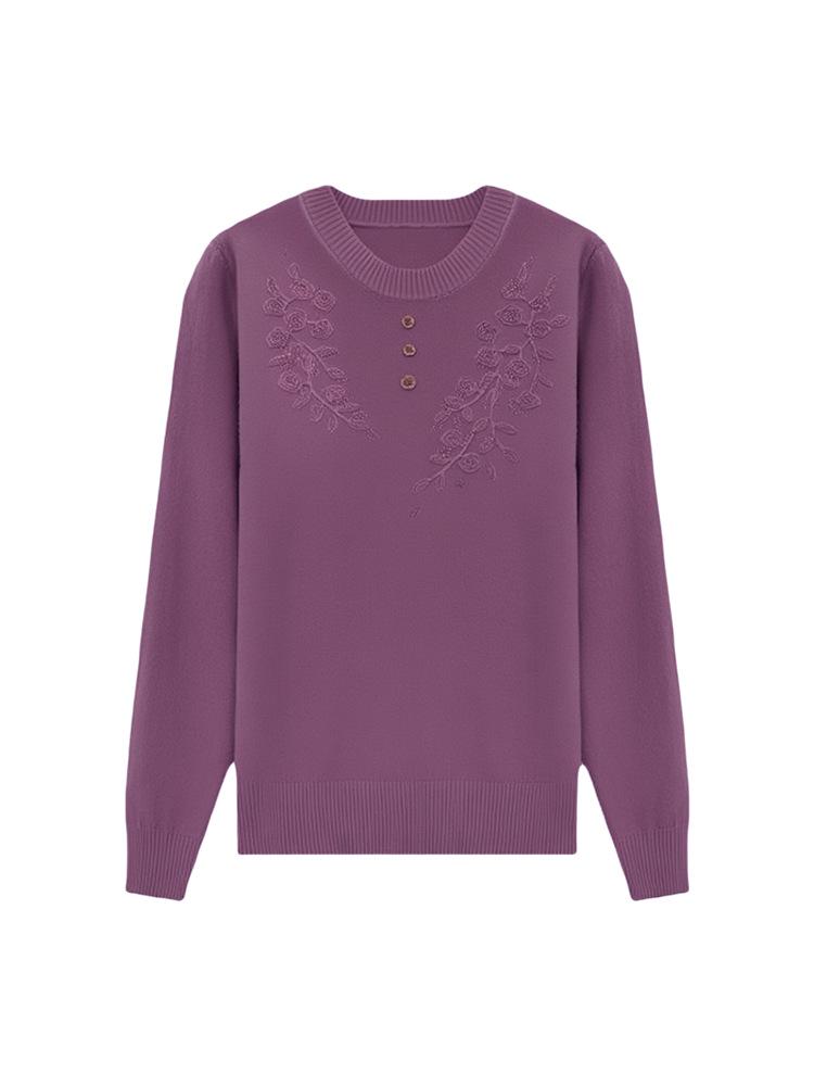 Women's Loose-Fit Knitted Sweater for Middle-Aged & Elderly: Free Size, Long-Sleeved T-Shirt, Spring/Autumn.