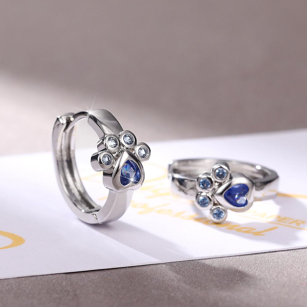 עגילי חפת אוזן ועגילים בצורת כף חתול בסגנון קוריאני עם יהלומים כחולים: לב חמוד לסטודנטים ולחג המולד