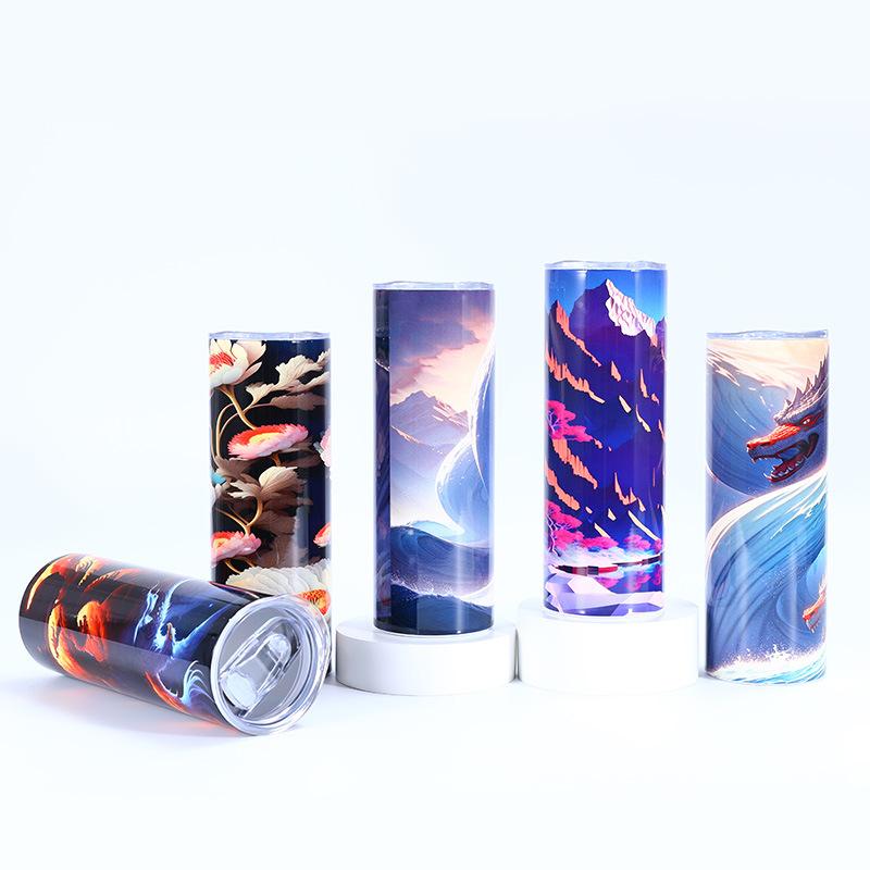 

1pcs 20oz Stainless Steel Heat Cold Insulation Straight Water Anytime Bottle, Dual Wall Vacuum Cup, Stains Letter Full 3D Print 500ml