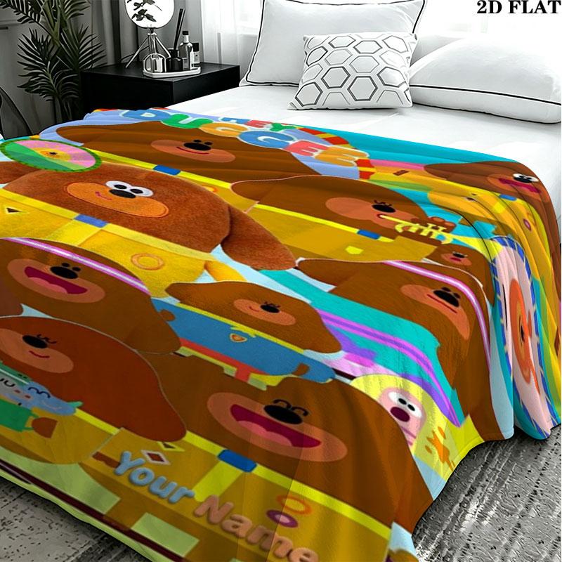 1PC Hey Duggee Custom Name Patterned Flannel Blanket Suitable For All Seasons for Home Decor Warmth and Comfort Gifts Holiday Present