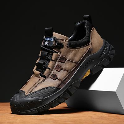 Fashion 2024 New Men Genuine Leather Hiking Shoes Outdoor Lightweight Lace Up Walking Shoes Casual Leather Non Slip Flat Designer Shoes