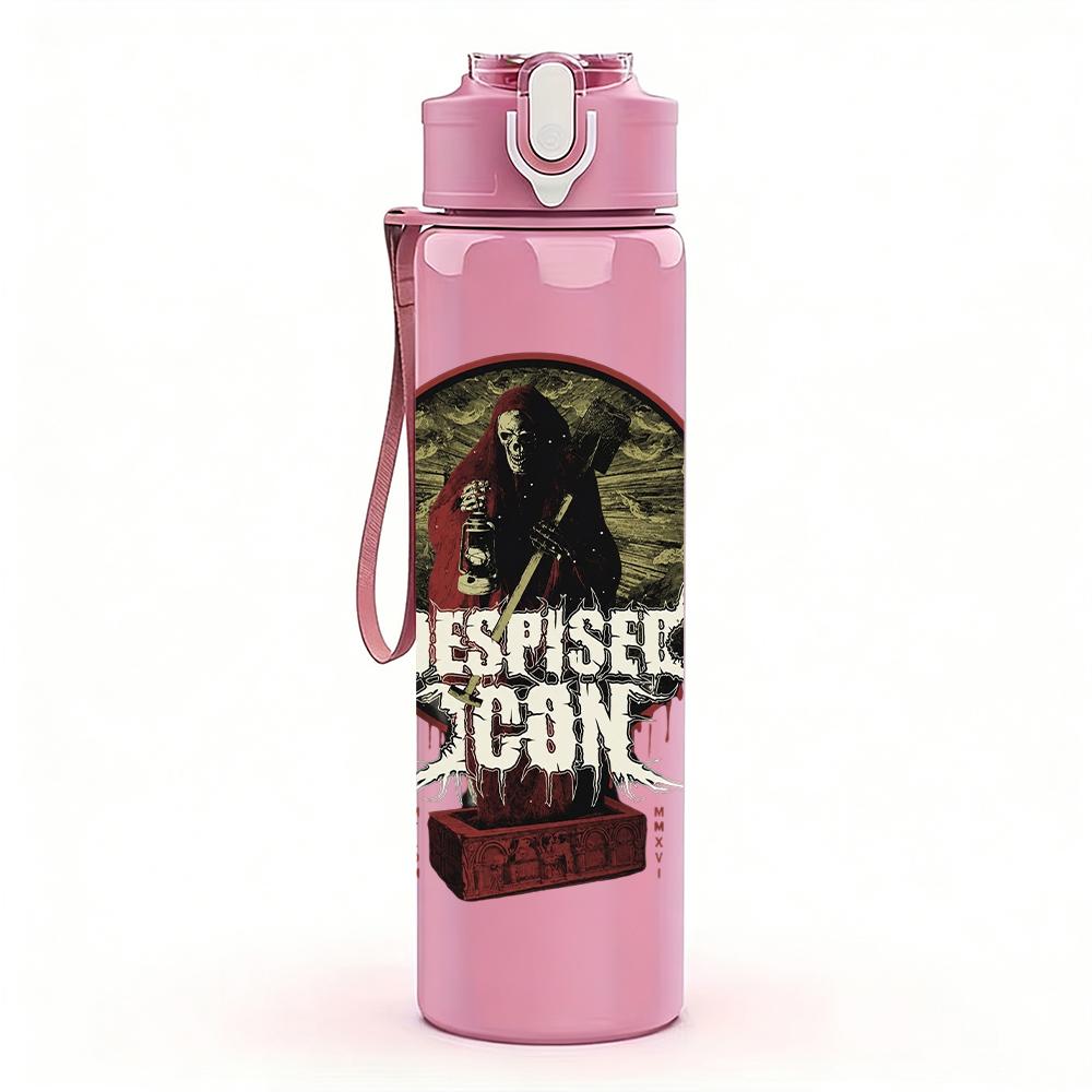 1PC Disturbed skull dark band print 750ml colorful plastic sports water bottle leakproof pop up lid with straw for outdoor work home use