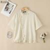ZANZEA Women Casual Round Neck Solid Color Loose Short Sleeve Blouse