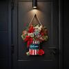 Rustic Wooden Holiday Wall Decor Christmas Welcome Sign for Front Door, Hanging Ornament, Festival Farmhouse Style Festive Door with Lanyard