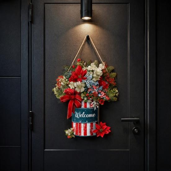 Rustic Wooden Holiday Wall Decor Christmas Welcome Sign for Front Door, Hanging Ornament, Festival Farmhouse Style Festive Door with Lanyard