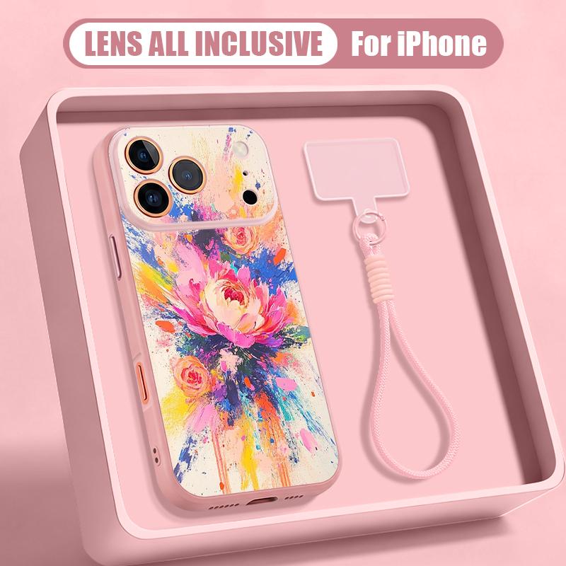 Oil Painting Flower Hand Strap Case For iPhone 17 Pro Max iPhone 16 15 14 13 Pro Max Magnetic For Magsafe Hybrid TPU+PC Matte Cover