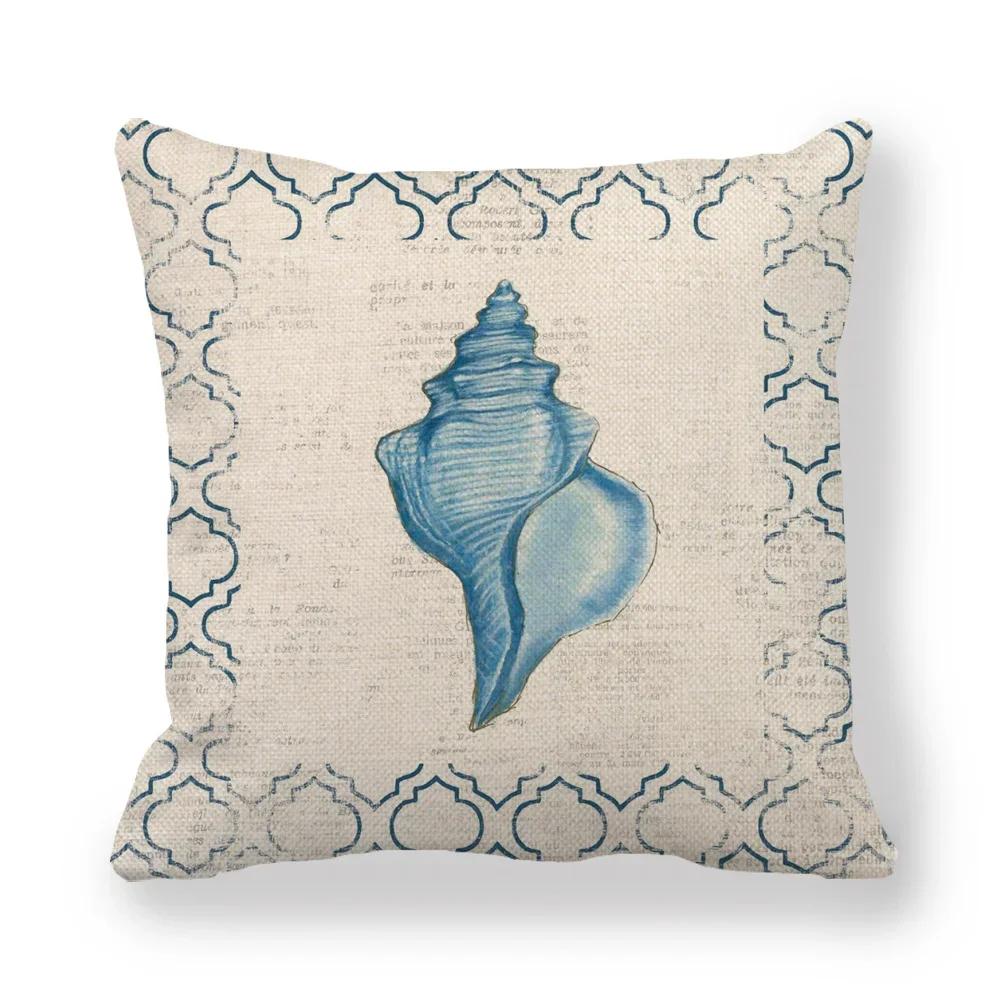 Fundas de Almohada de Mariscos Estrella de Mar Concha Marina Océano Cojín Decorativo Dormitorio Decoración del Hogar Algodón Lino Funda de Cojín 18x18 Pulgadas