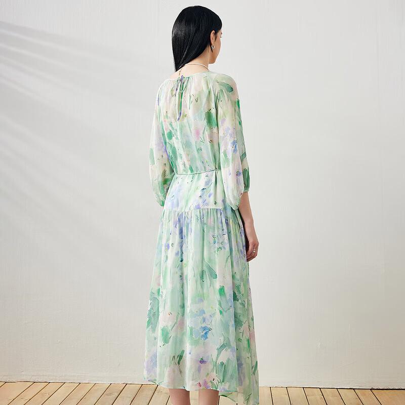 Mulberry Silk Floral Half-Sleeve Midi Dress