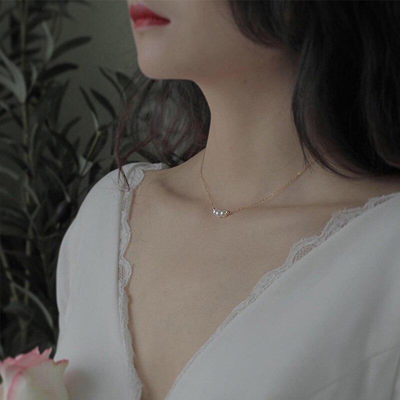 New 925 Sterling Silver Three Pearl Necklace Exquisite Choker Birthday Gift For Ladies Exquisite Jewelry Snk035