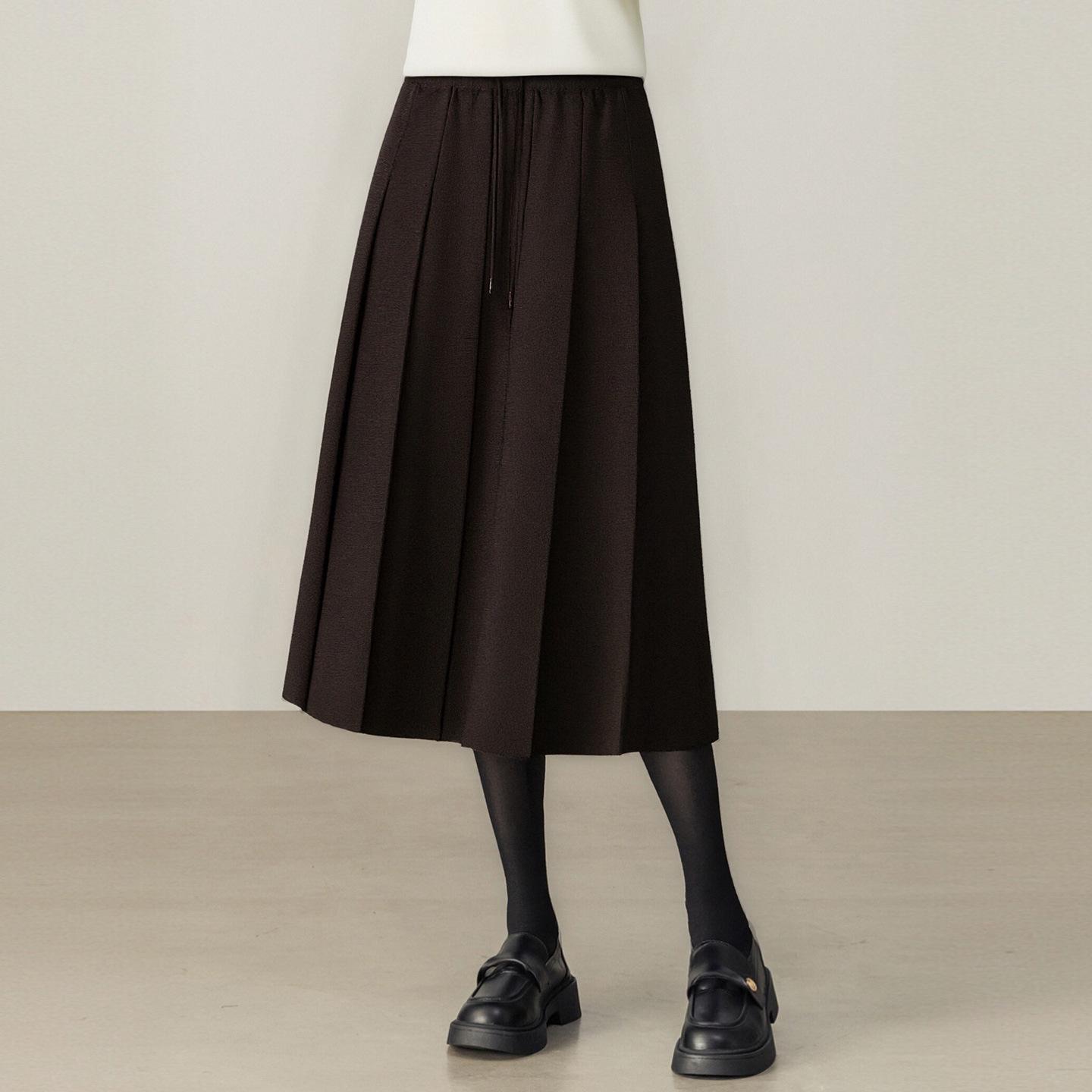 

Cotton Woolen Cocoon Half-Skirt for Women - 2026 Spring/Autumn Mid-Length Drawstring Pleated Skirt One Size кофейный