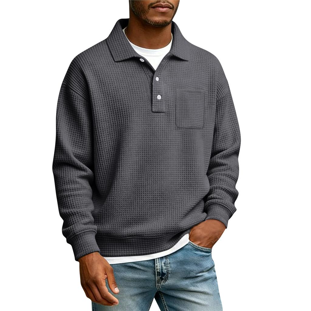 Men's Single Button With Pocket Long Sleeve Casual Sport T-Shirt