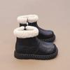 Girls Boys Kid's Winter Hightop Leather Cotton Boots Keep Warm Chelsea Snow Bootie Children's Hightcut Platform Shoes with Plush