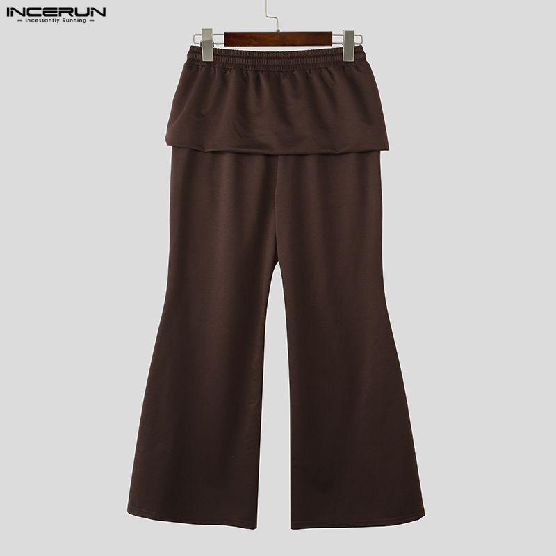 INCERUN Men Casual Drawstring Elastic Waist Hooded Long Sweatpants Flare Pants Trousers