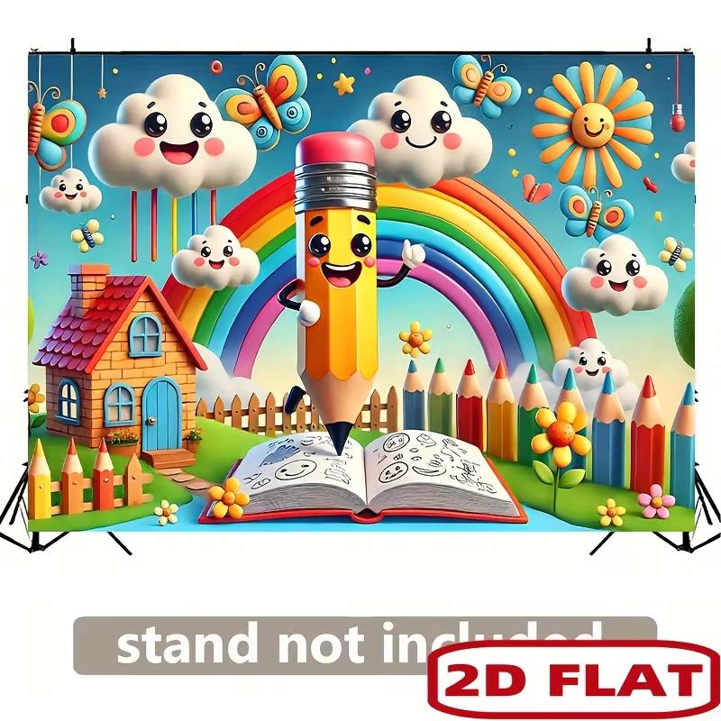 2D Cute Cartoon Cloud Pencil Backdrop for Preschool & Classroom Decoration