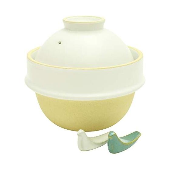 Mashiko Ware Kamacco Rice Cooker, White, 1 Go (approx. 180ml), Earthenware Pot with 2 Types of Chopstick Rests