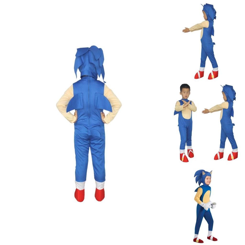 Kids Sonic Costume Blue Jumpsuit Foam Mask For Cosplay Fun!