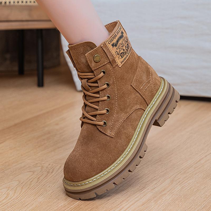 Martin boots women's new breathable tooling short boots leather inner height increase rhubarb boots desert boots