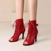 Fashion New Noble High Quality Jazz Dance Shoes for Women's Sexy Red  Heels Ankle Boots Peep Toe Zipper Indoor Dancing  Sandals