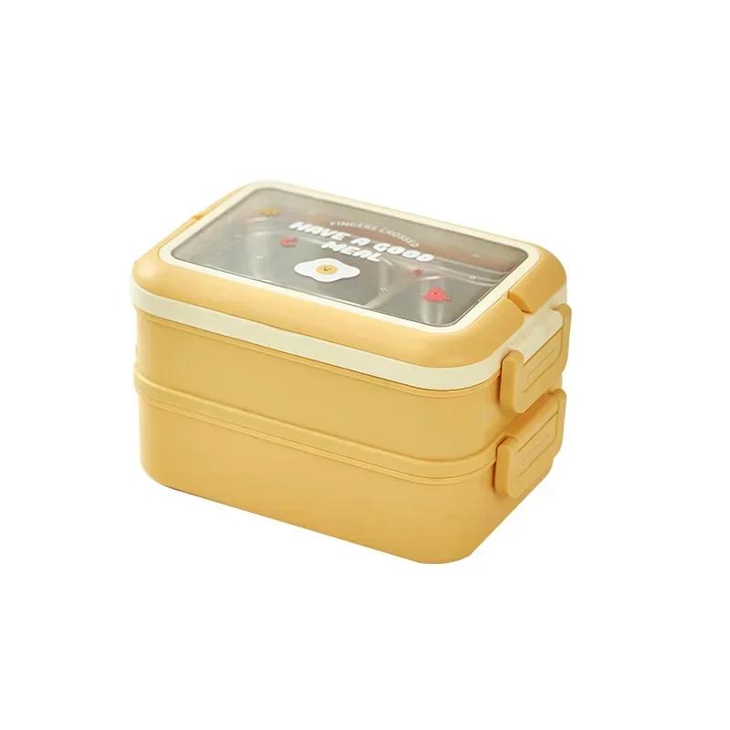 Cute Double-layer Lunch Box Stainless Steel Thermal Insulation Lunch Box with Handle Sealed Leak Proof Outdoor Picnic Bento Box
