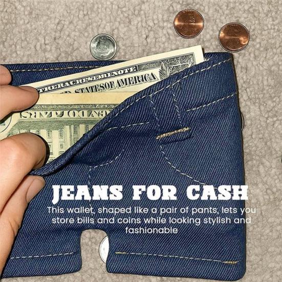 Faltbare Kurze Jeans Geldbörse Retro Jeans Kartenetui Bargeld Münzbörse mit Mehreren Kartenfächern Fächern Geschenk für Männer Frauen