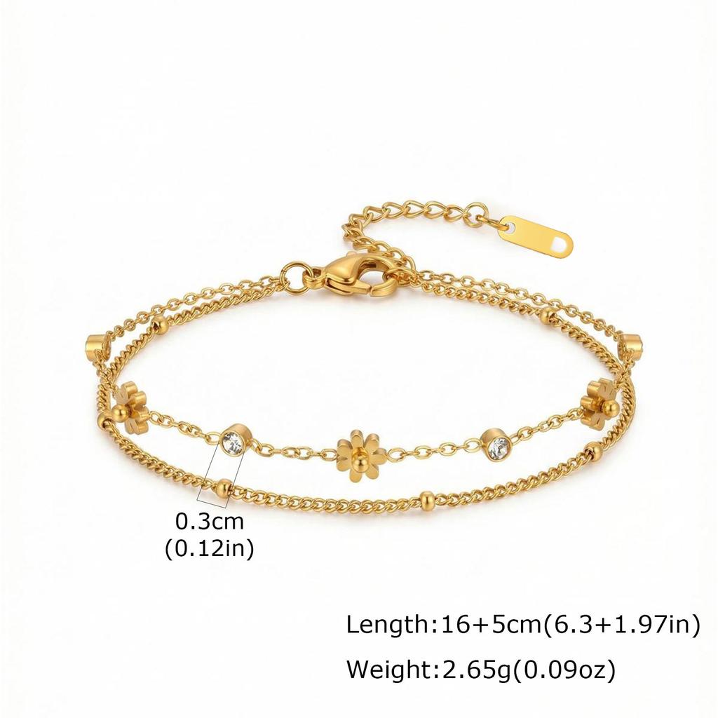 Stainless Steel Daisy Bracelet for Women Elegant Floral Zircon Bracelets Link Chain Daily Party Jewelry Gift