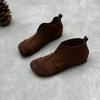 Johnature Handmade Genuine Leather Flat Ankle Boots Retro Square Toe Soft Sole Women's Slip-on Shoes