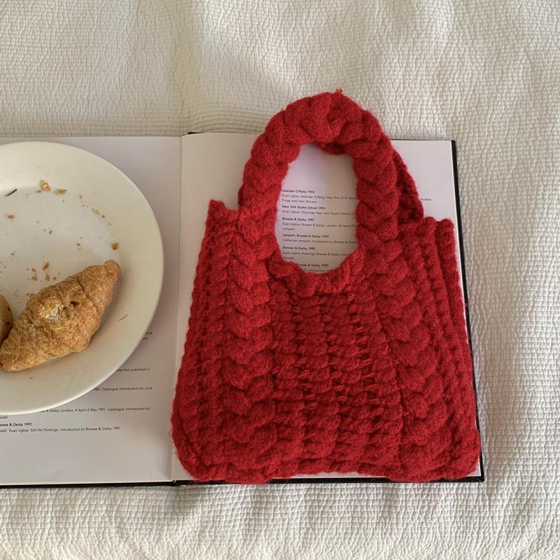 Borsa a Mano in Filato di Lana per Donna Borsa a Spalla in Maglia