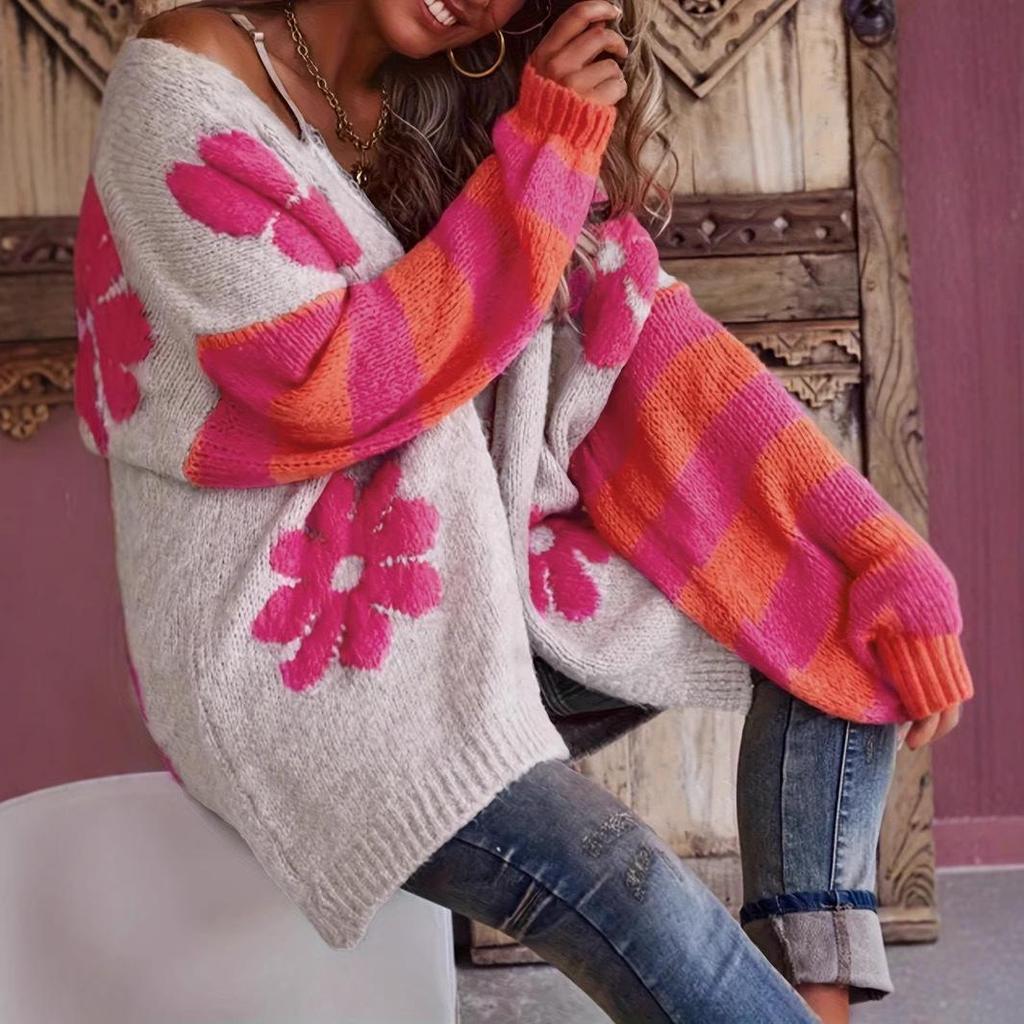 2024 Ethnischer Stil Floral Jacquard Strickjacke Pullover