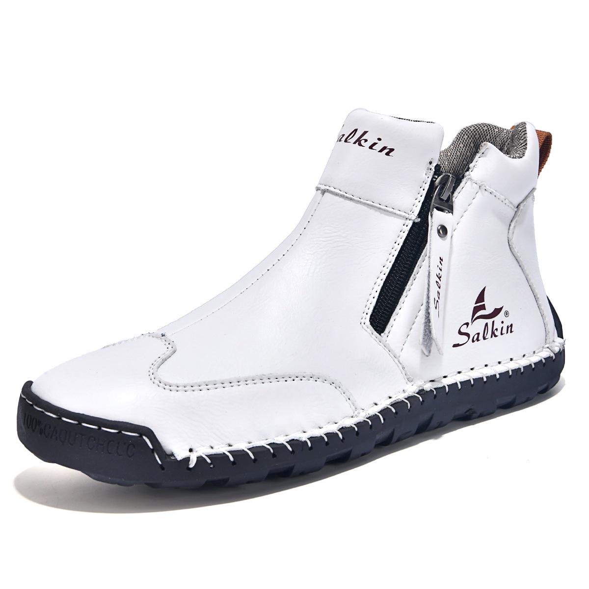 Plus Size Men s Outdoor Casual Slip-on Flat Hand-stitched Zipper Martin Short Boots Size 47