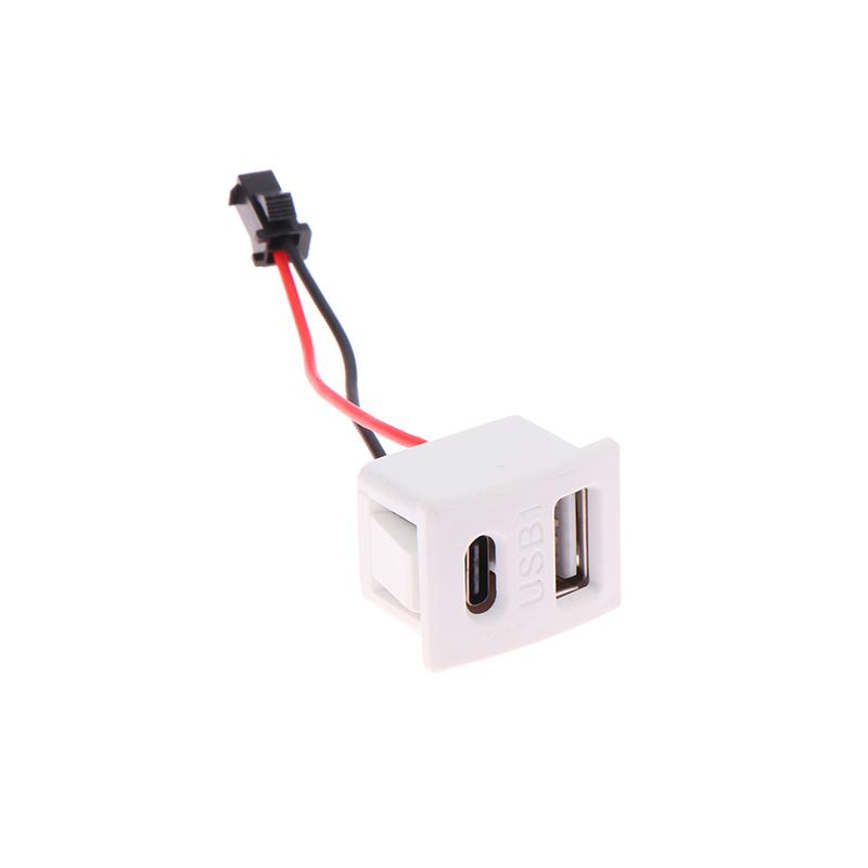 1Pcs Double Layer White/Black USB Female Base Type-c Socket USB Lamp Charging Socket Power Socket 2P With Cable Connector