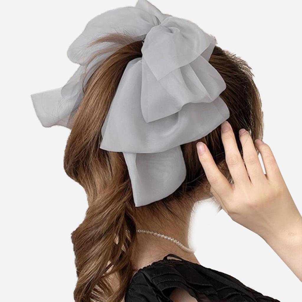 Grampo de Cabelo com Laço de Gaze Feminino 2025, Prendedor de Cabelo para Penteados/Rabo de Cavalo, Presilha de Garra para Uso Diário e Passeios
