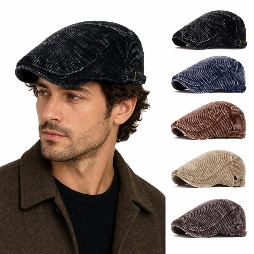 Adjustable Corduroy Flat Cap British Style Driving Cap Vintage Gatsby Beret Cap  Driving Use