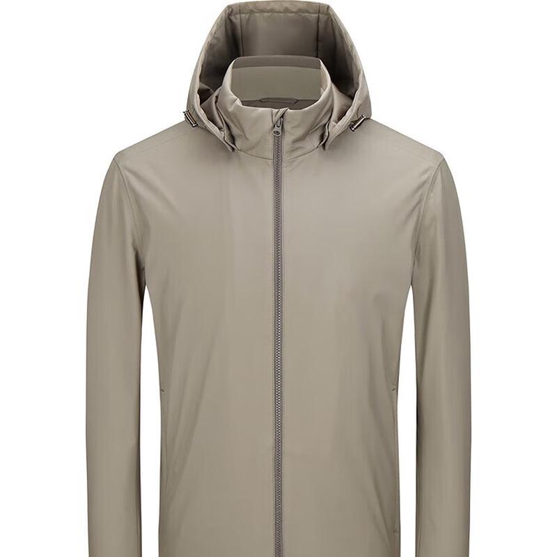 YOUNGOR Men's Khaki Polyester Detachable Hood Jacket
