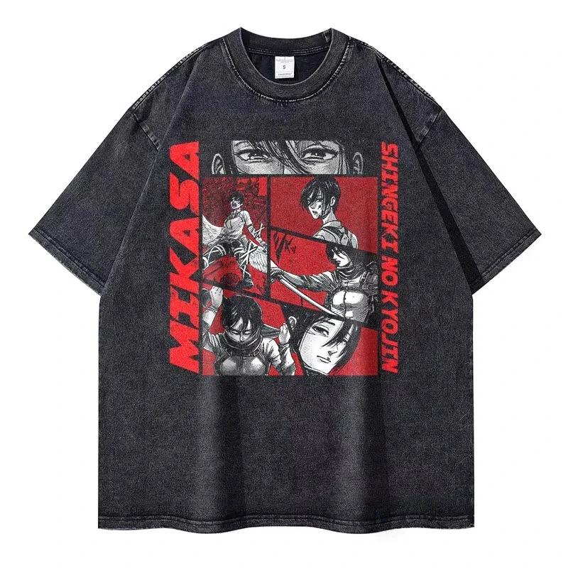 T-shirt Oversize Lavé Attack On Titan Street Hip Hop Hommes Femmes Vêtements en Coton T-shirt Harajuku Y2k Vêtements de Haute Qualité Femme Homme