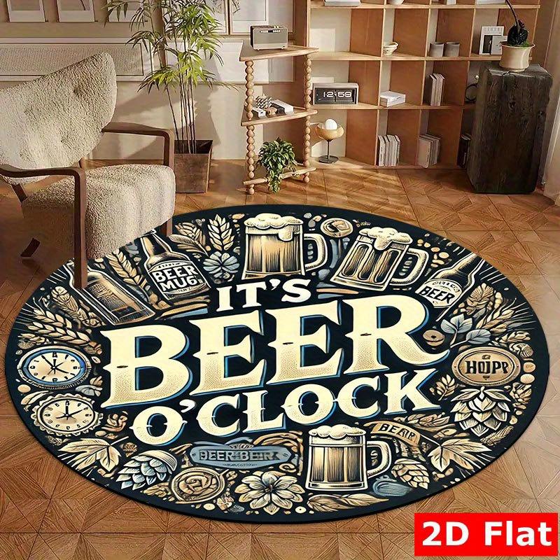 Bier Thema Patroon Rond Tapijt Flanel Zacht Vloerkleed voor Mannenhol Barruimte Tapijt Antislip Duurzaam Makkelijk Schoon te Maken Leuk Huisdecor