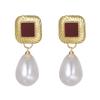 Vintage Wine Red Pearl Drop Earrings for Women Jewelry Trending New Hong Kong Style Women's Earrings Gift